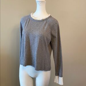 Light Gray Women's Sweater with Pleated Cuff & neckline